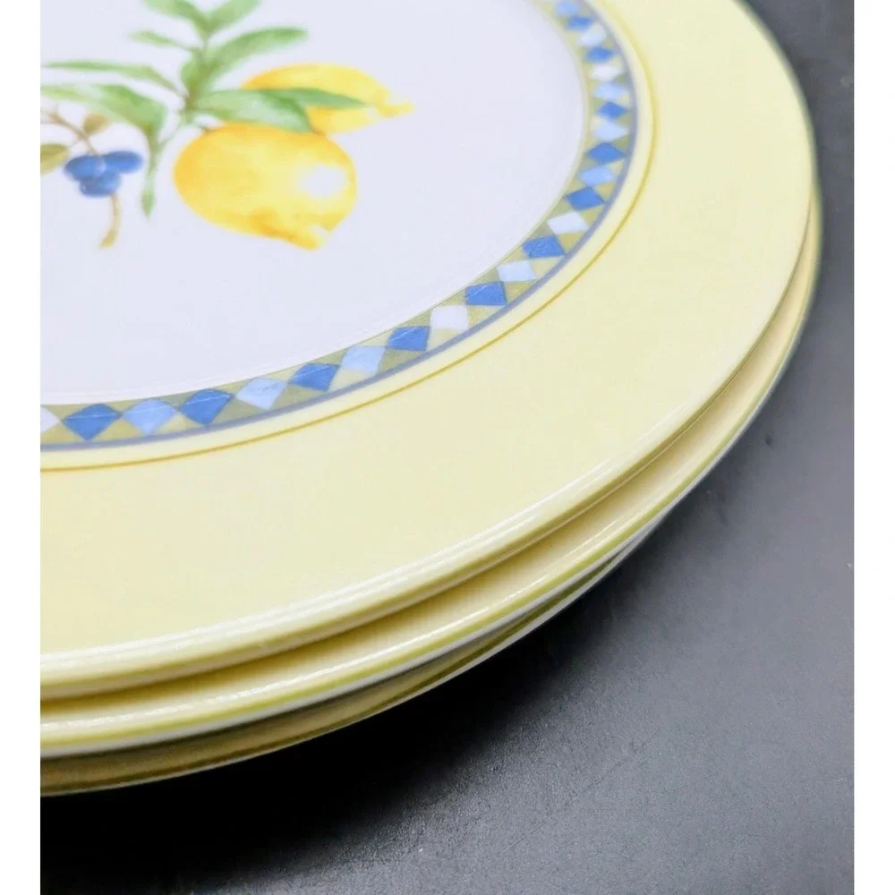Royal Doulton Carmina TC1277 Dinner Plates Set of 4 Lemon Olive Yellow Blue 1999
